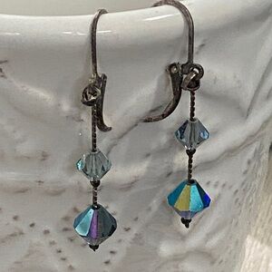 Vintage Swarovski Iridescent Dangle Aurora Borealis Faceted Crystals Earrings